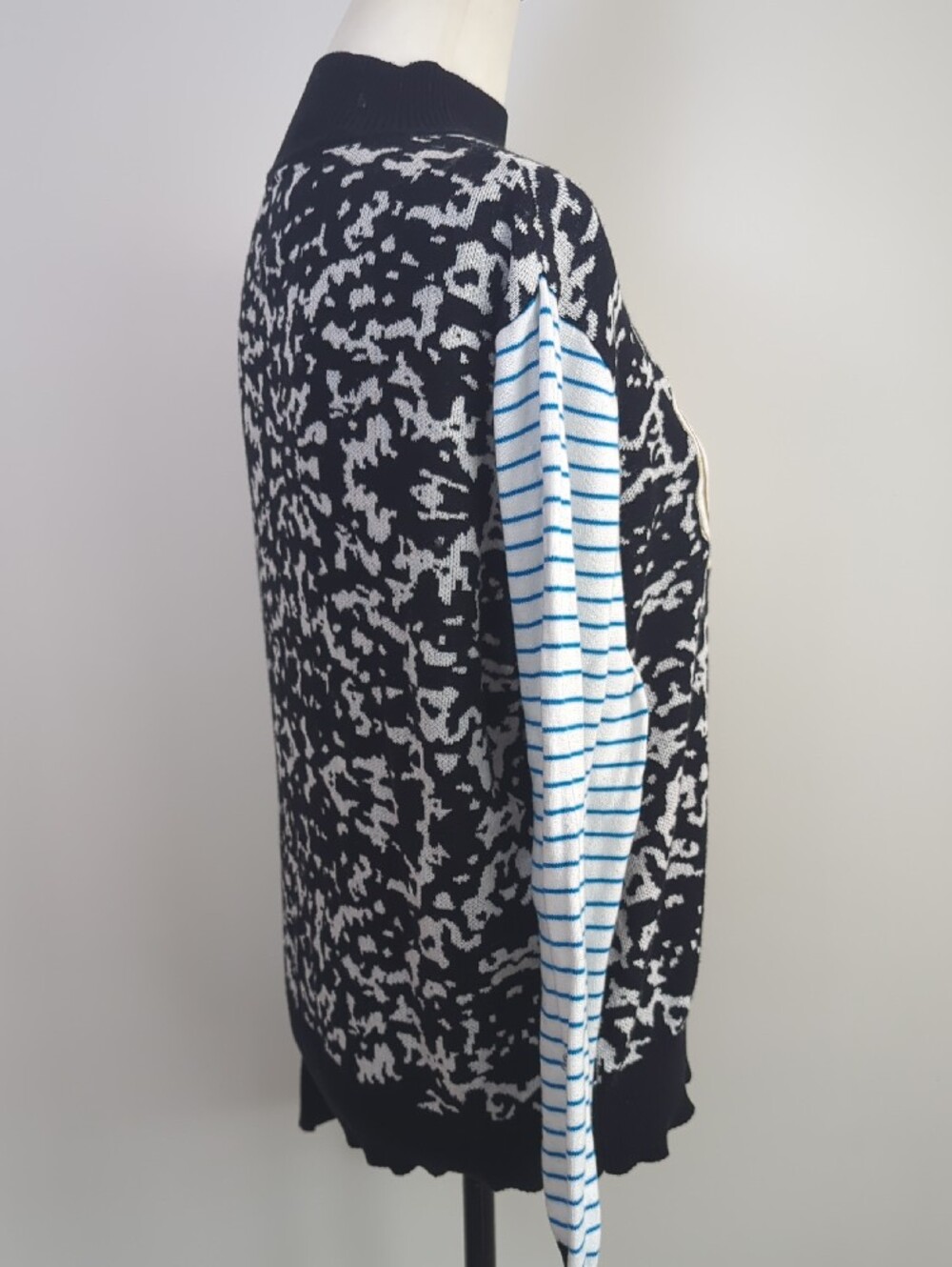 Desigual Composition Notebook Mock Neck Knit Sweater Stripe Accent Pullover LRG - Picture 8 of 13